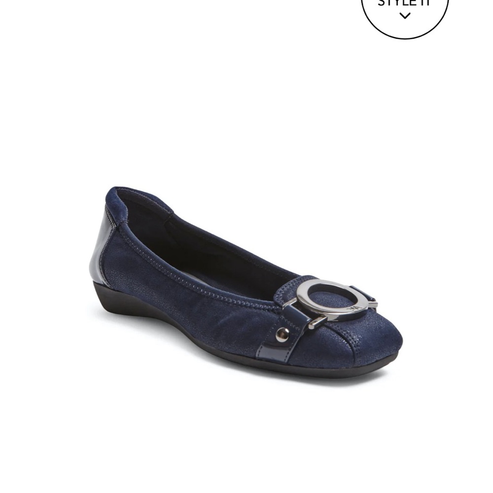 Anne Klein Navy Blue Flats with Silver Accent